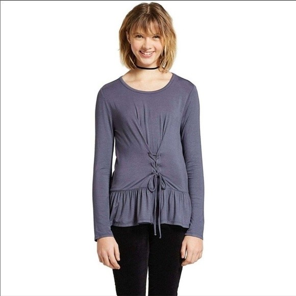 Mossimo Supply Co. Ruffled Long Sleeve Shirt With Front Tie